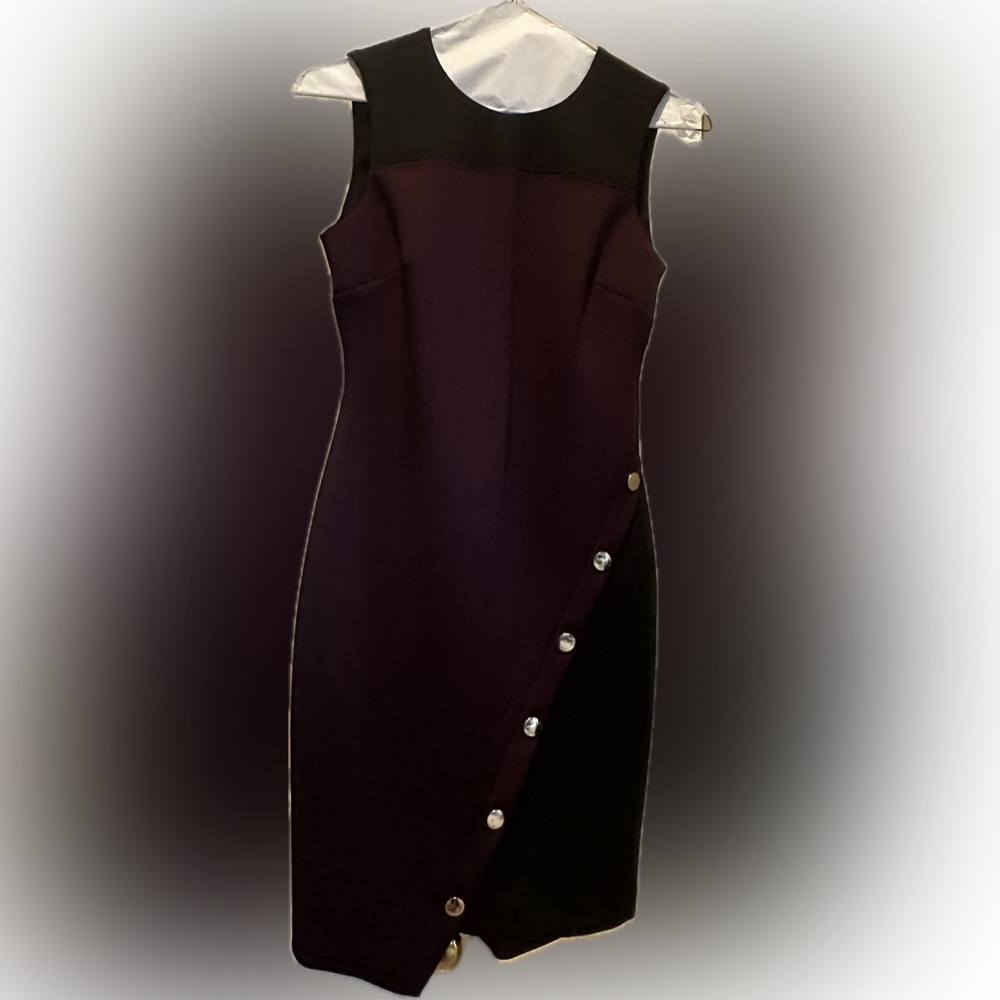 Tommy Hilfiger NWT, size 4, knee-length plum and black dress with silver accents